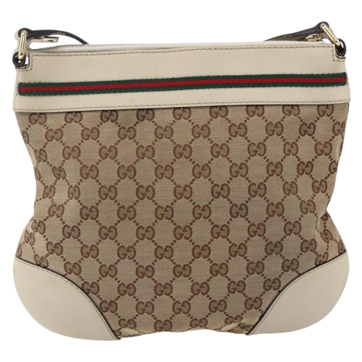 GUCCI GG Canvas Web Sherry Line Pretty Bag Beige Gold 257065 Auth 151008