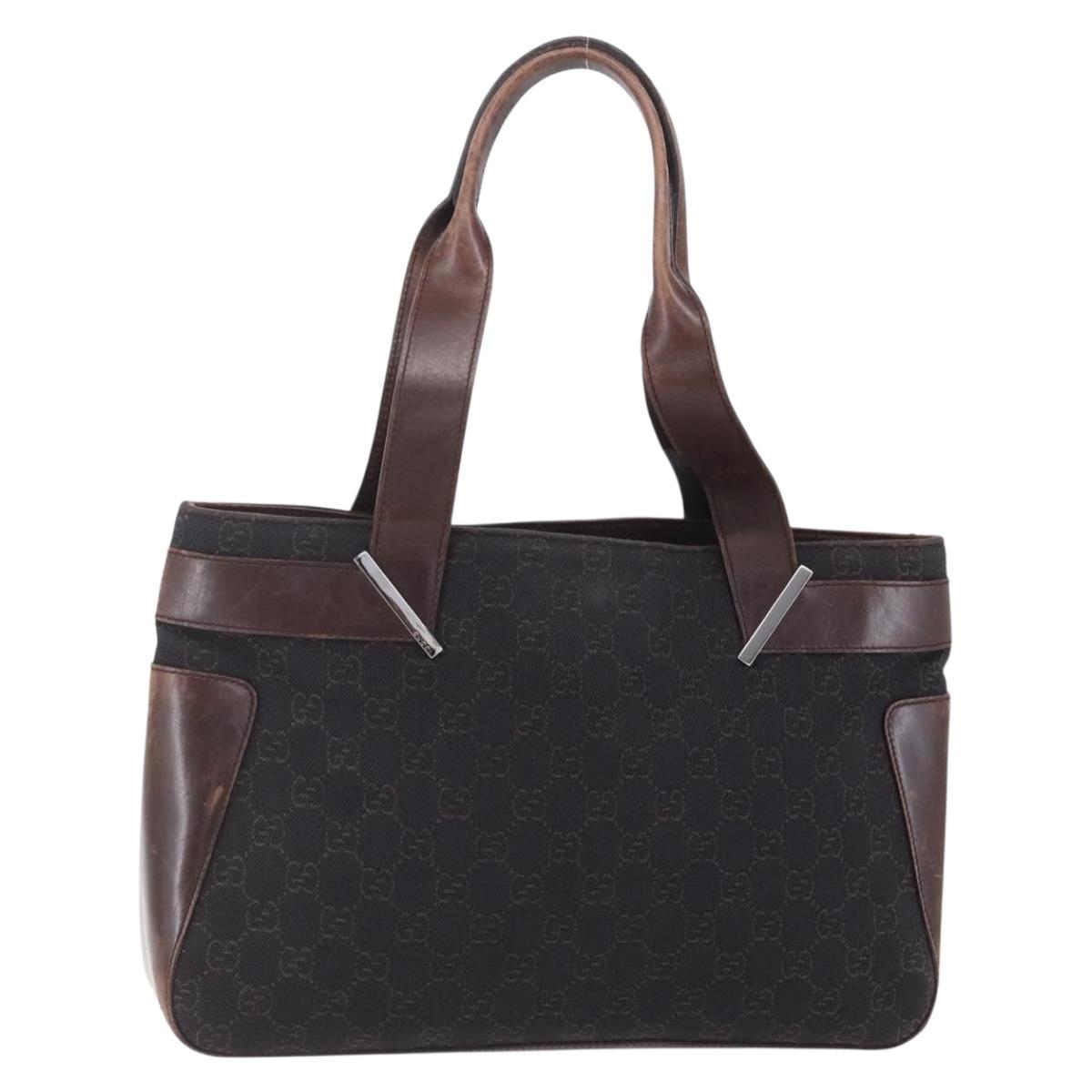GUCCI GG Canvas Hand Bag Dark Brown Gold 73983 Auth 151009