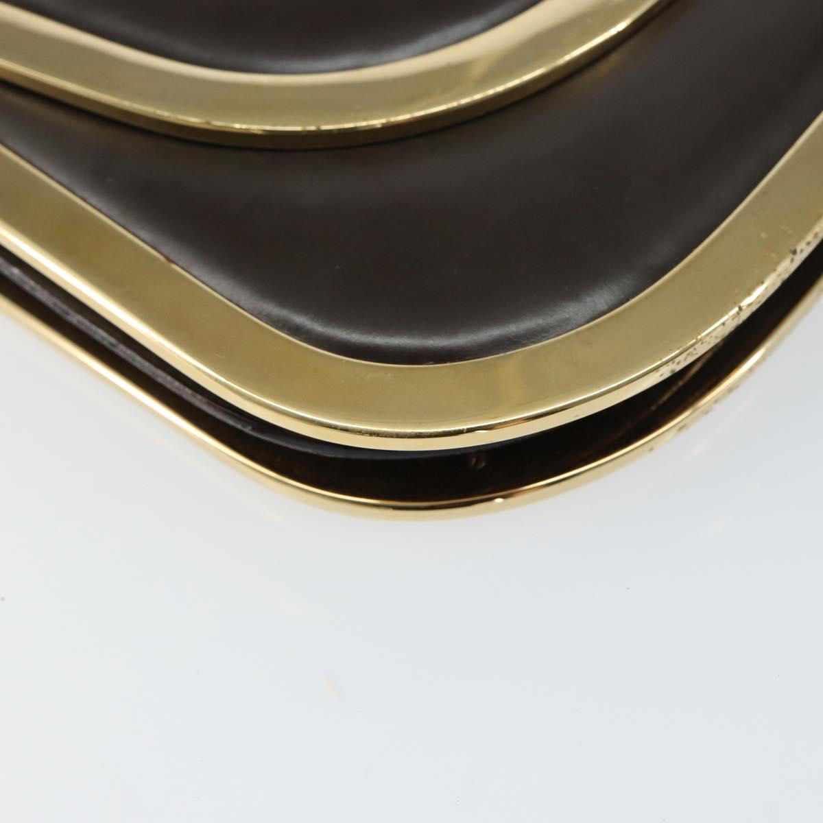 GUCCI Shoulder Bag Enamel Brown Gold Auth 151014