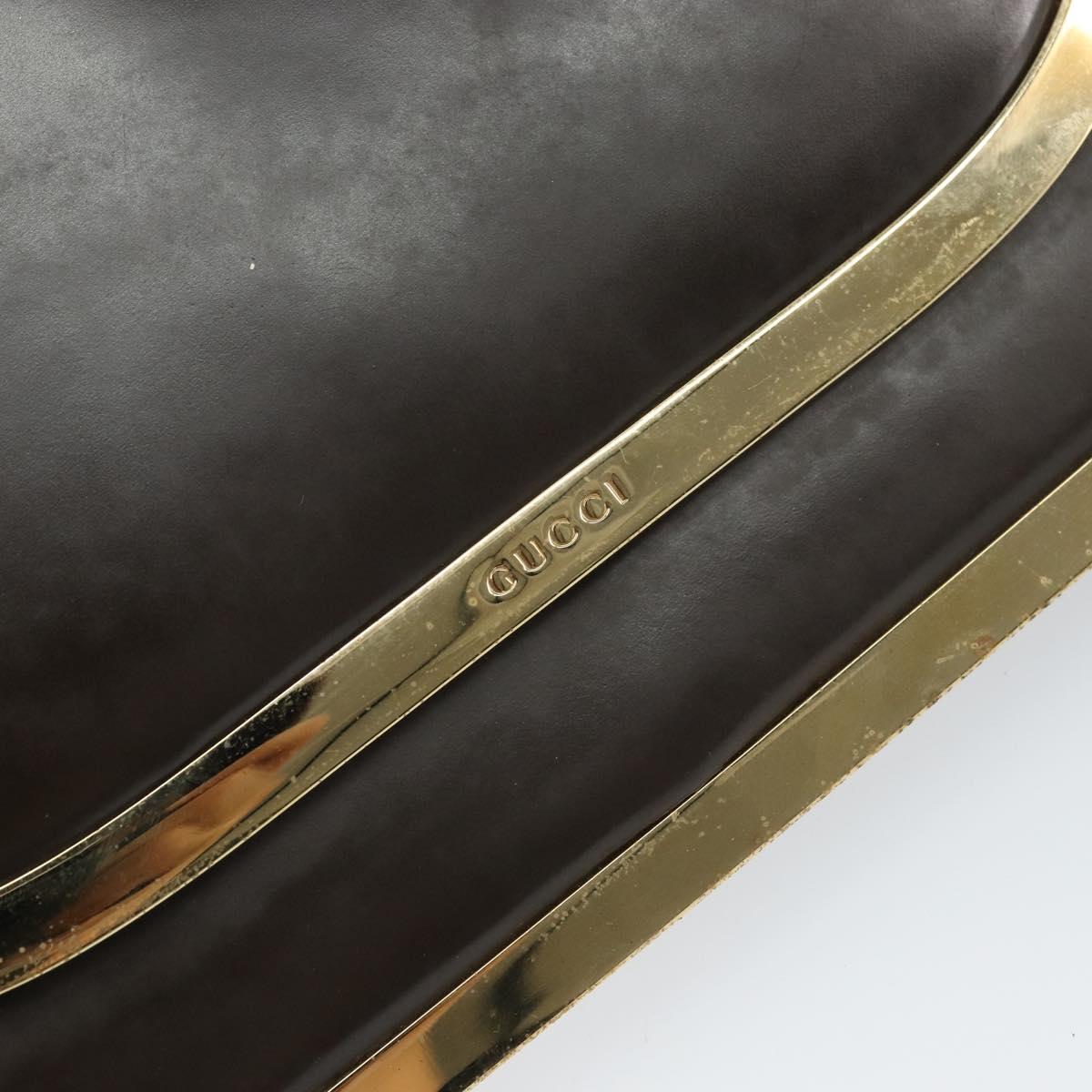 GUCCI Shoulder Bag Enamel Brown Gold Auth 151014