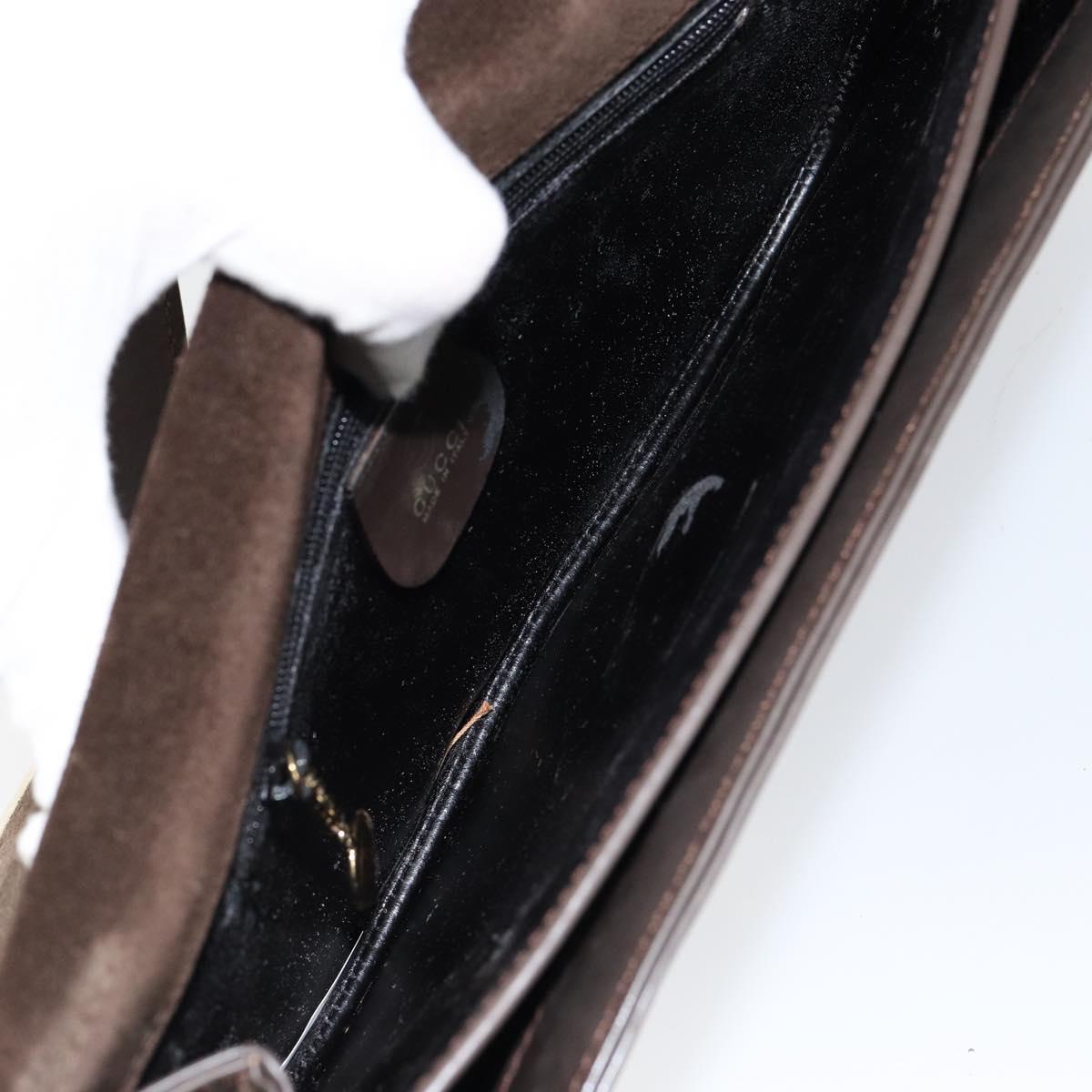 GUCCI Shoulder Bag Enamel Brown Gold Auth 151014