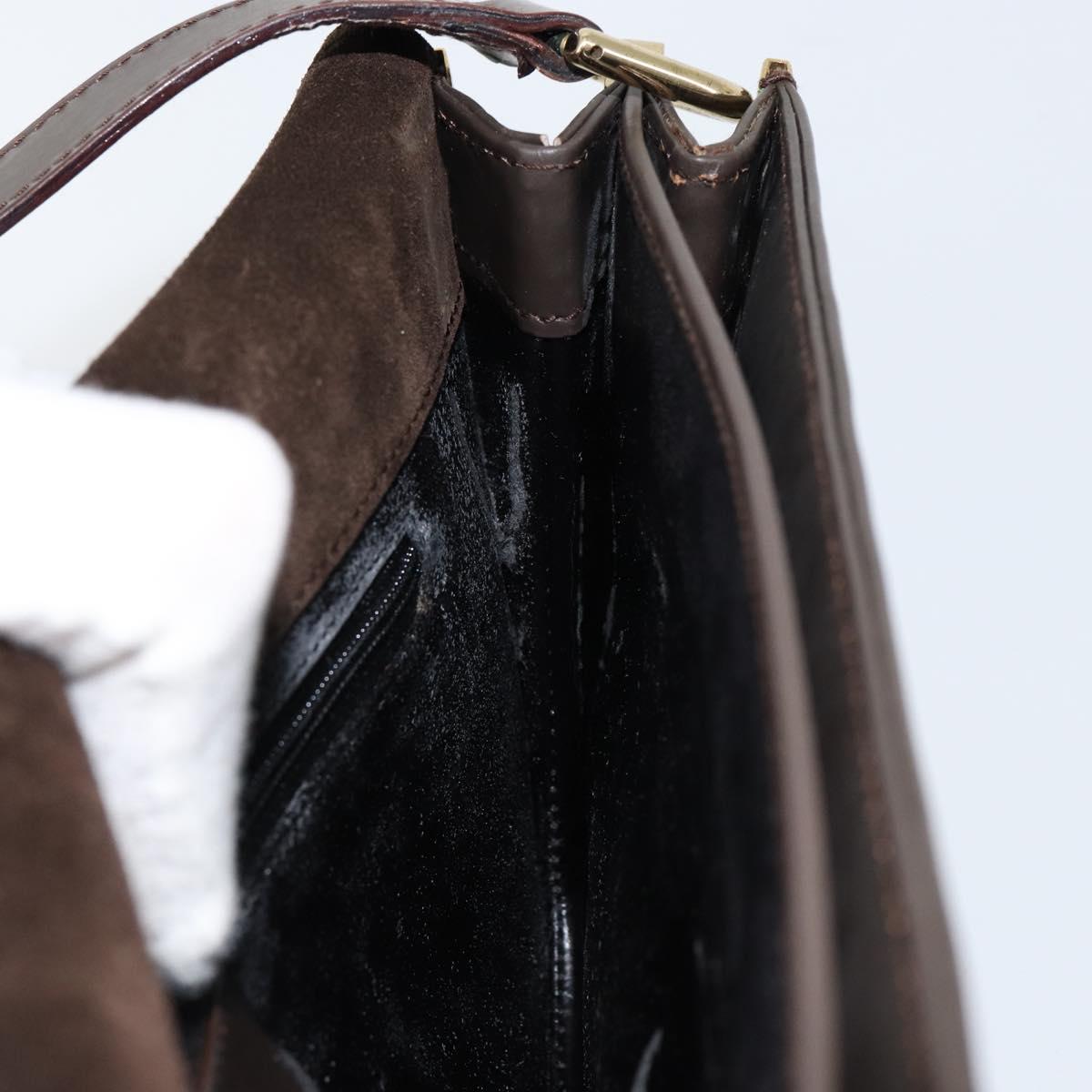 GUCCI Shoulder Bag Enamel Brown Gold Auth 151014