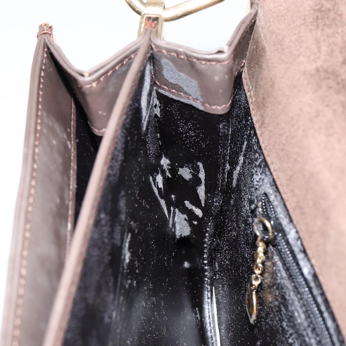 GUCCI Shoulder Bag Enamel Brown Gold Auth 151014