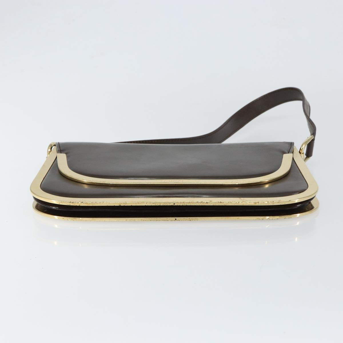 GUCCI Shoulder Bag Enamel Brown Gold Auth 151014