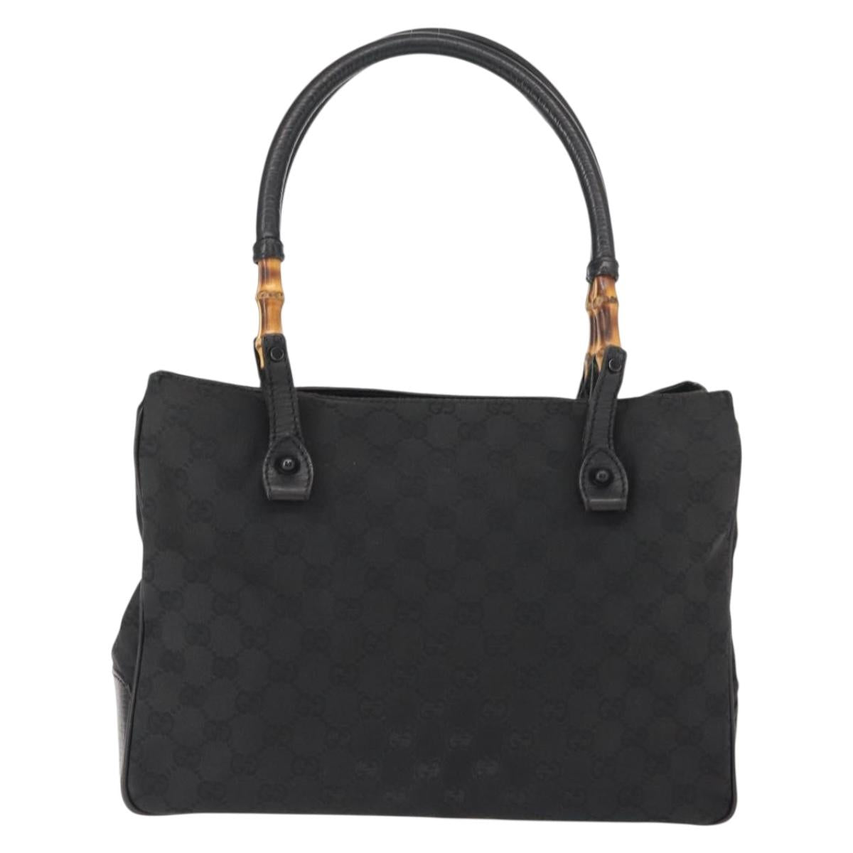 GUCCI GG Canvas Bamboo Tote Bag Black Silver Auth 151015