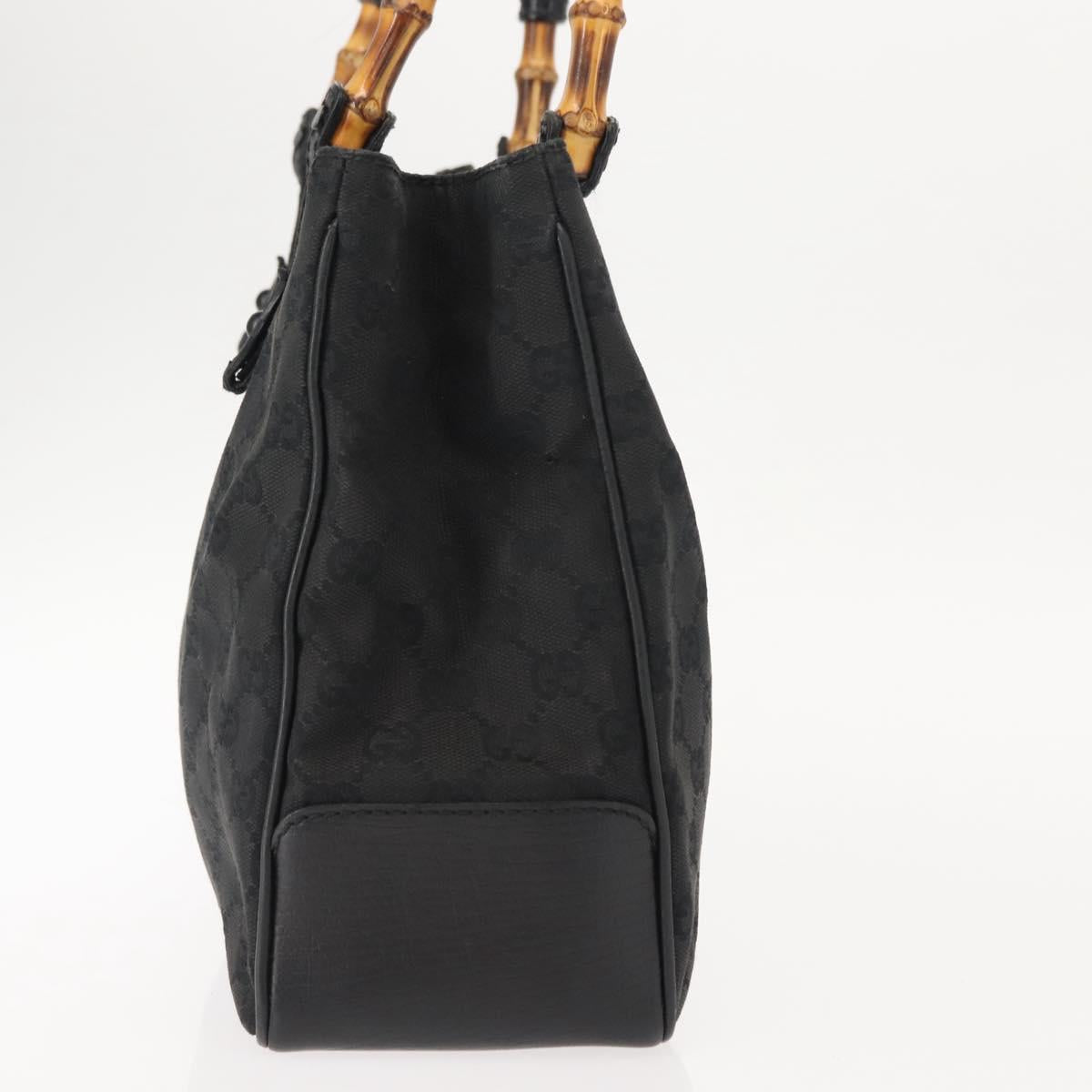 GUCCI GG Canvas Bamboo Tote Bag Black Silver Auth 151015