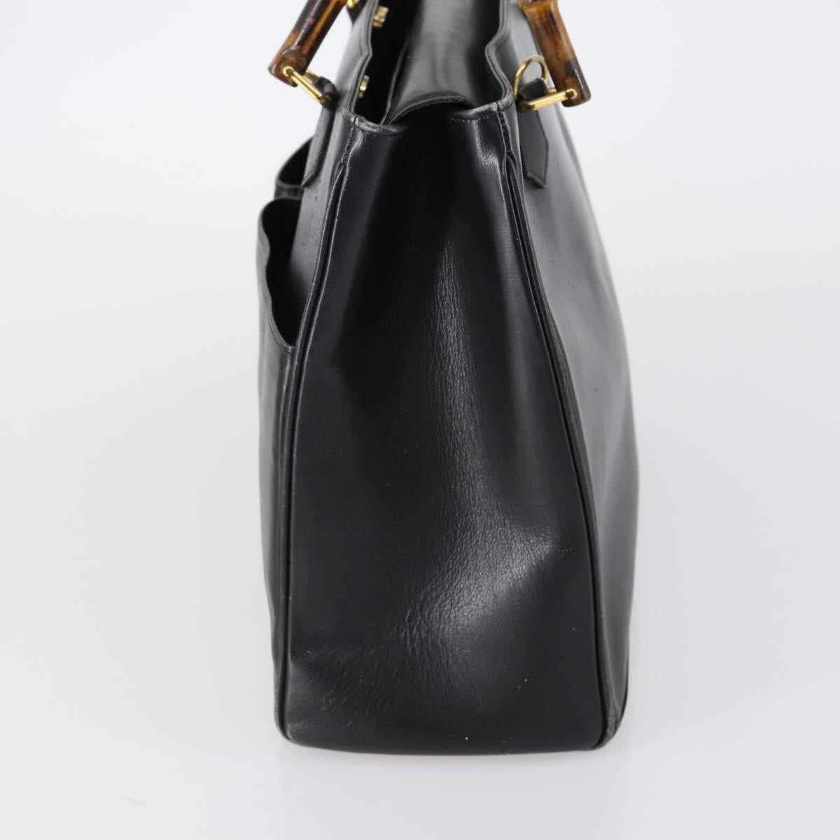 GUCCI Bamboo Hand Bag Leather Black Gold 002 123 0322 Auth 151016