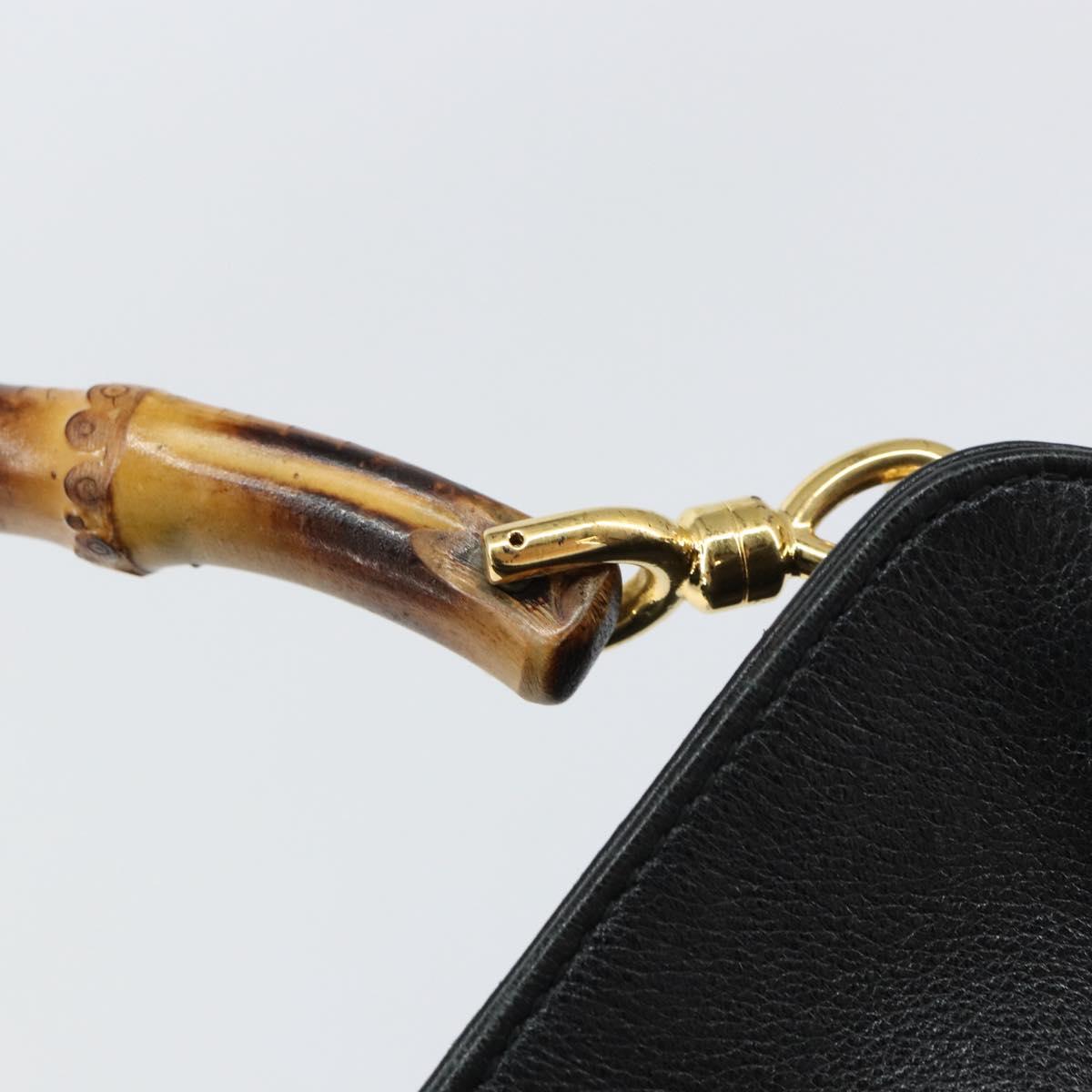 GUCCI Bamboo Shoulder Bag Leather 2way Black Gold 001 0166 1638 Auth 151017