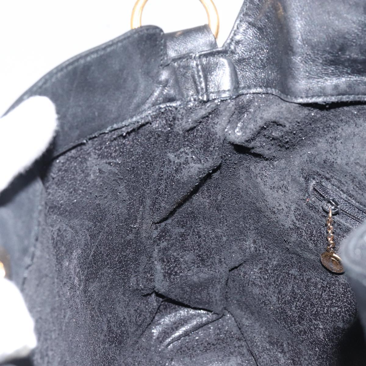 GUCCI Bamboo Shoulder Bag Leather 2way Black Gold 001 0166 1638 Auth 151017