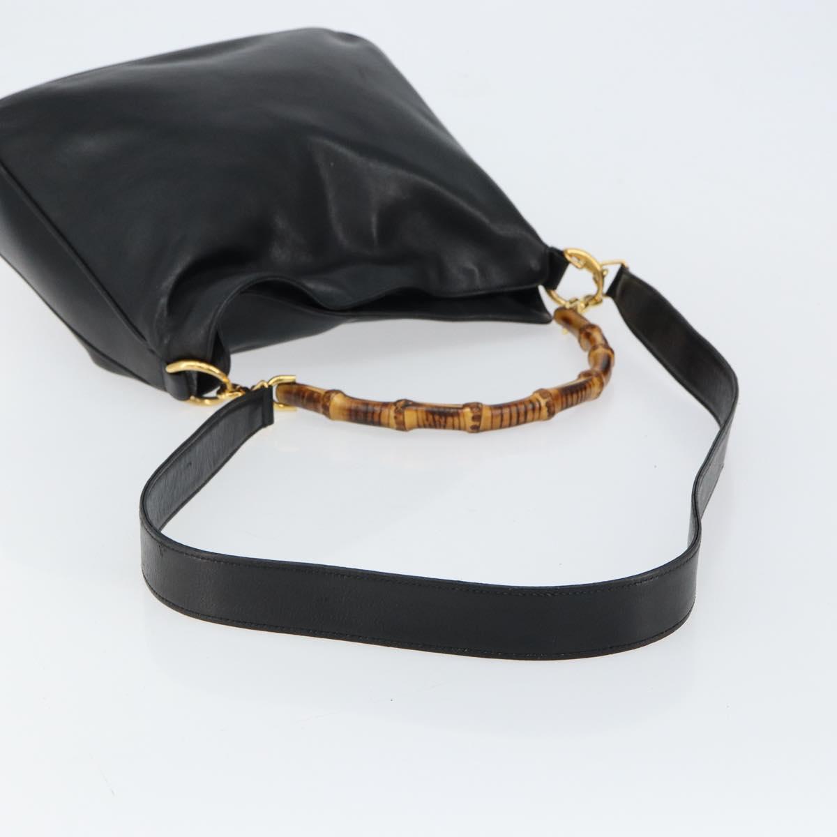 GUCCI Bamboo Shoulder Bag Leather 2way Black Gold 001 0166 1638 Auth 151017