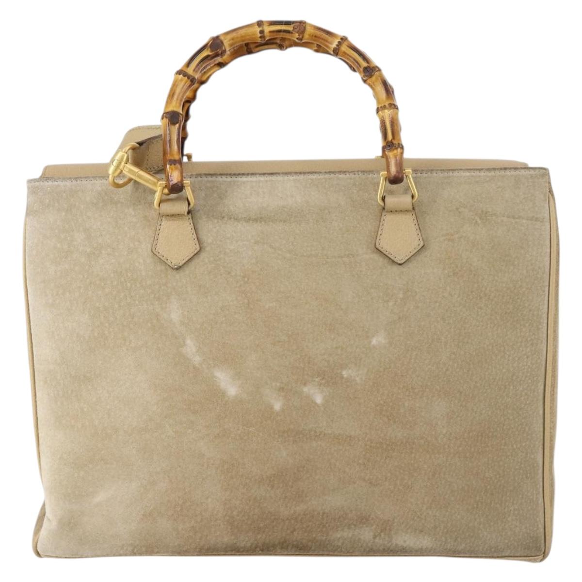 GUCCI Bamboo Hand Bag Suede 2way Beige Gold 002 123 0322 Auth 151018