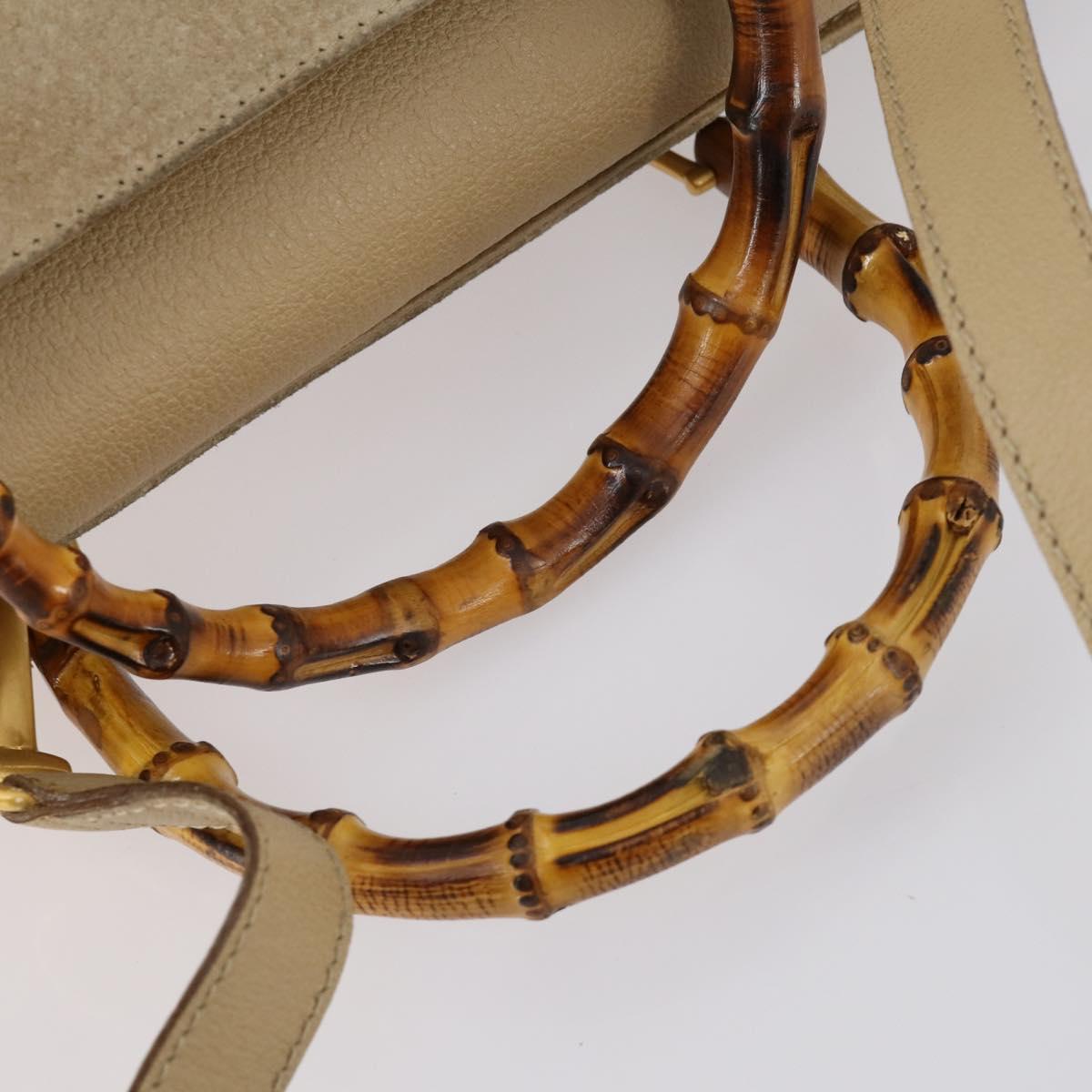 GUCCI Bamboo Hand Bag Suede 2way Beige Gold 002 123 0322 Auth 151018