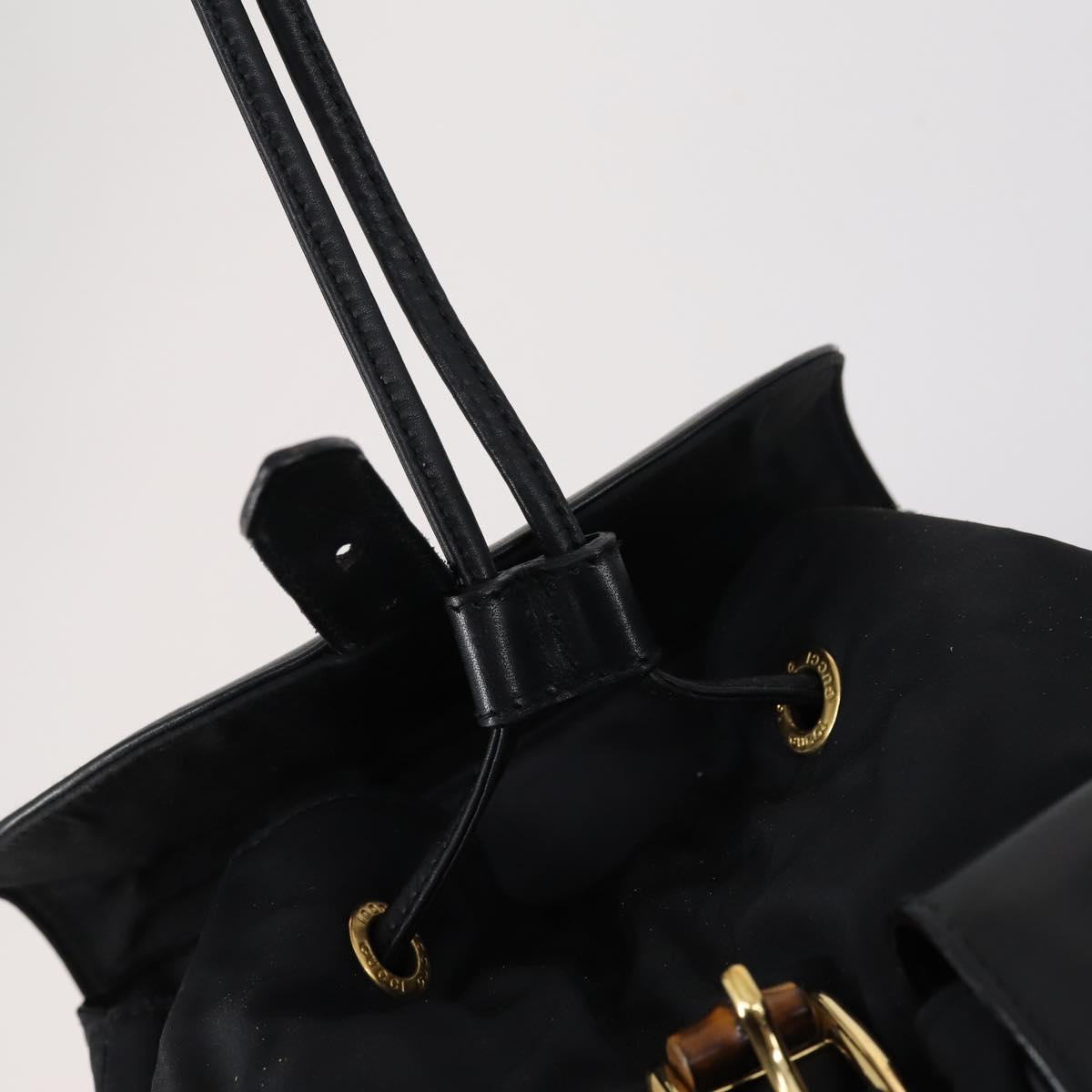 GUCCI Bamboo Backpack Nylon Leather Black Gold 003 58 0016 Auth 151020