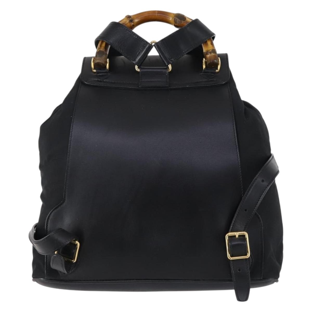 GUCCI Bamboo Backpack Nylon Leather Black Gold 003 58 0016 Auth 151020