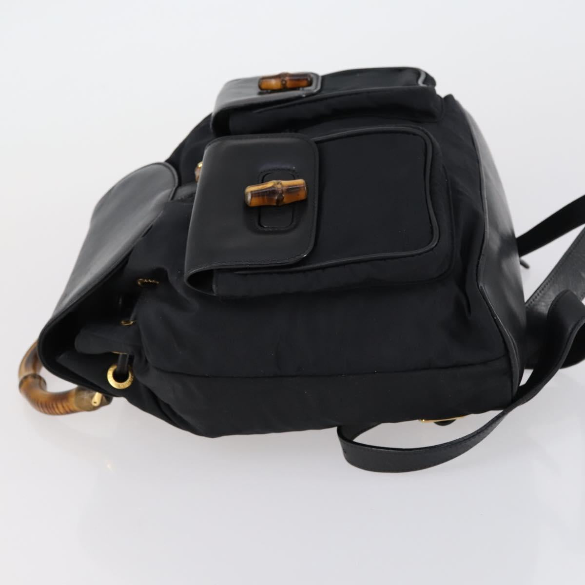 GUCCI Bamboo Backpack Nylon Leather Black Gold 003 58 0016 Auth 151020