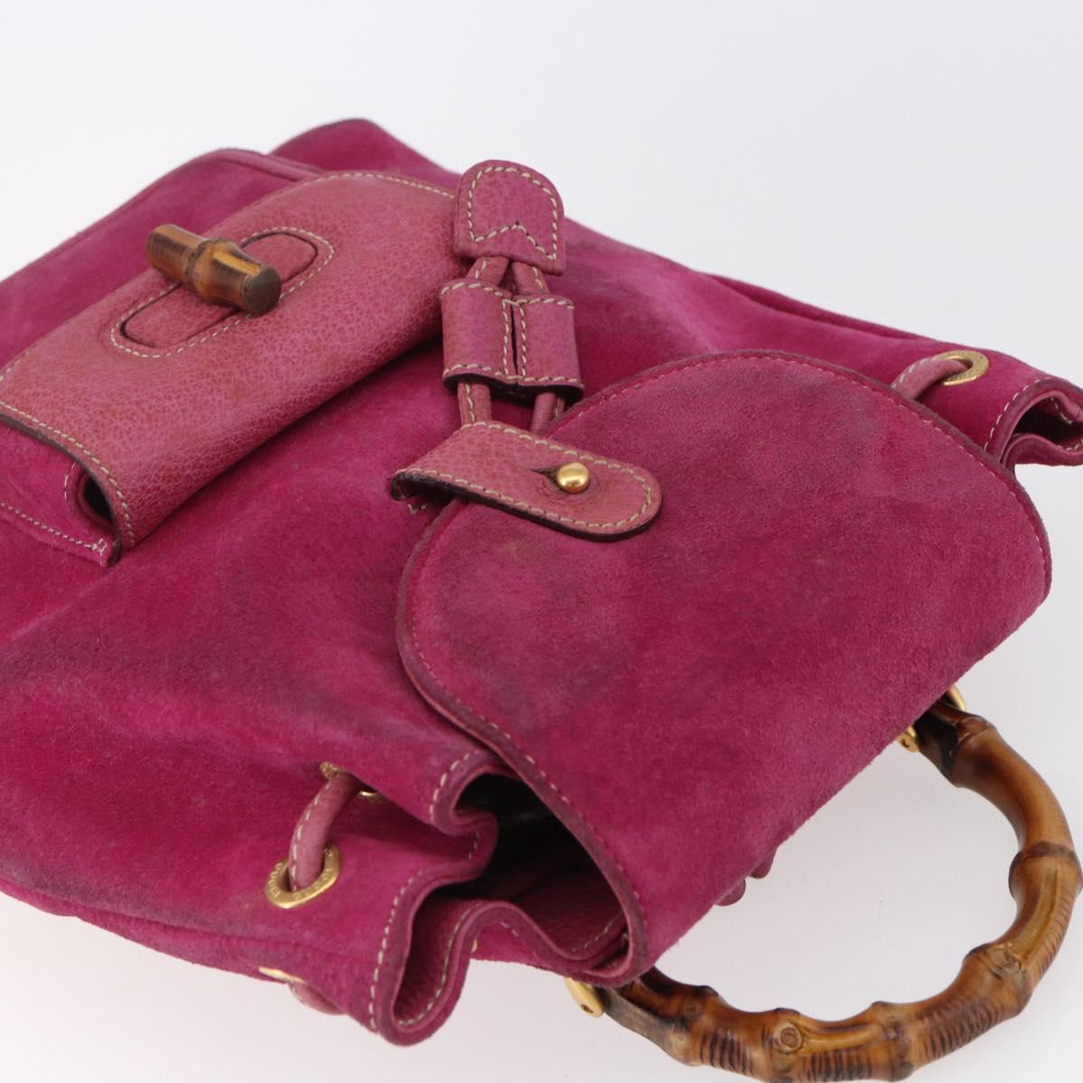 GUCCI Bamboo Backpack Suede Pink Gold 003 2058 0030 Auth 151021