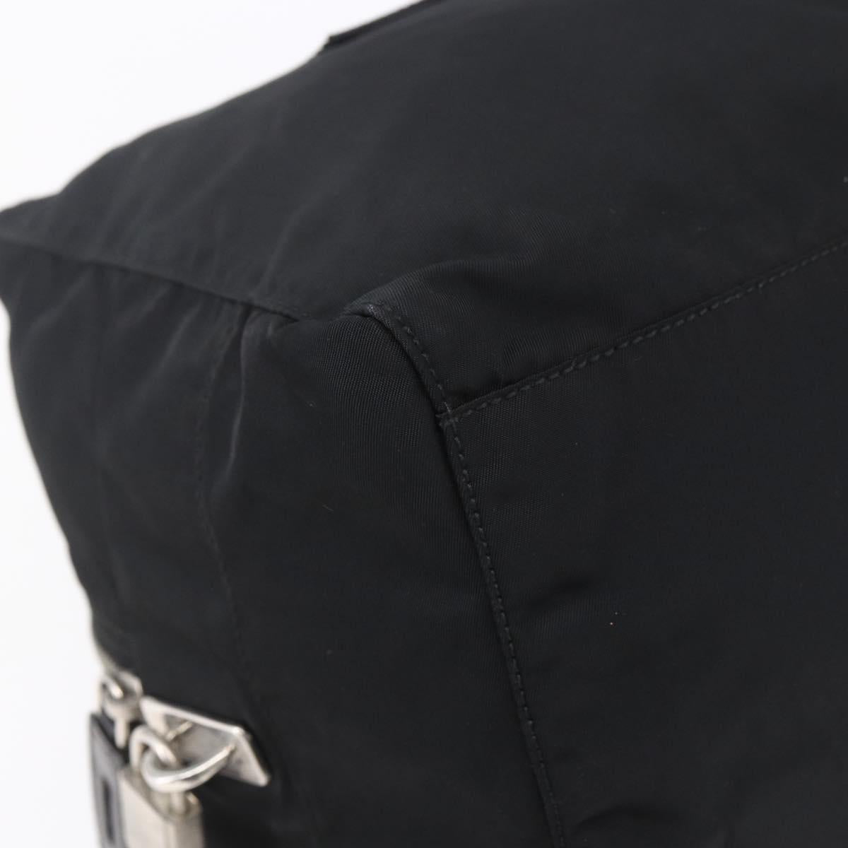 PRADA Hand Bag Nylon Leather Black Silver Auth 151023