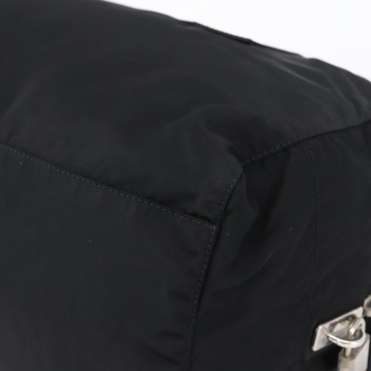 PRADA Hand Bag Nylon Leather Black Silver Auth 151023