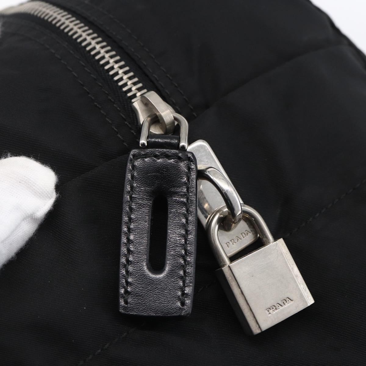 PRADA Hand Bag Nylon Leather Black Silver Auth 151023