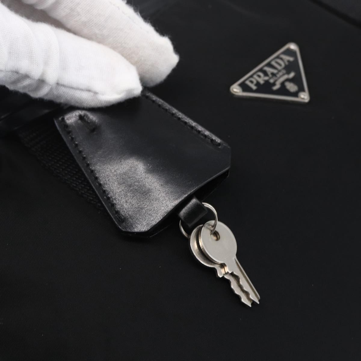 PRADA Hand Bag Nylon Leather Black Silver Auth 151023