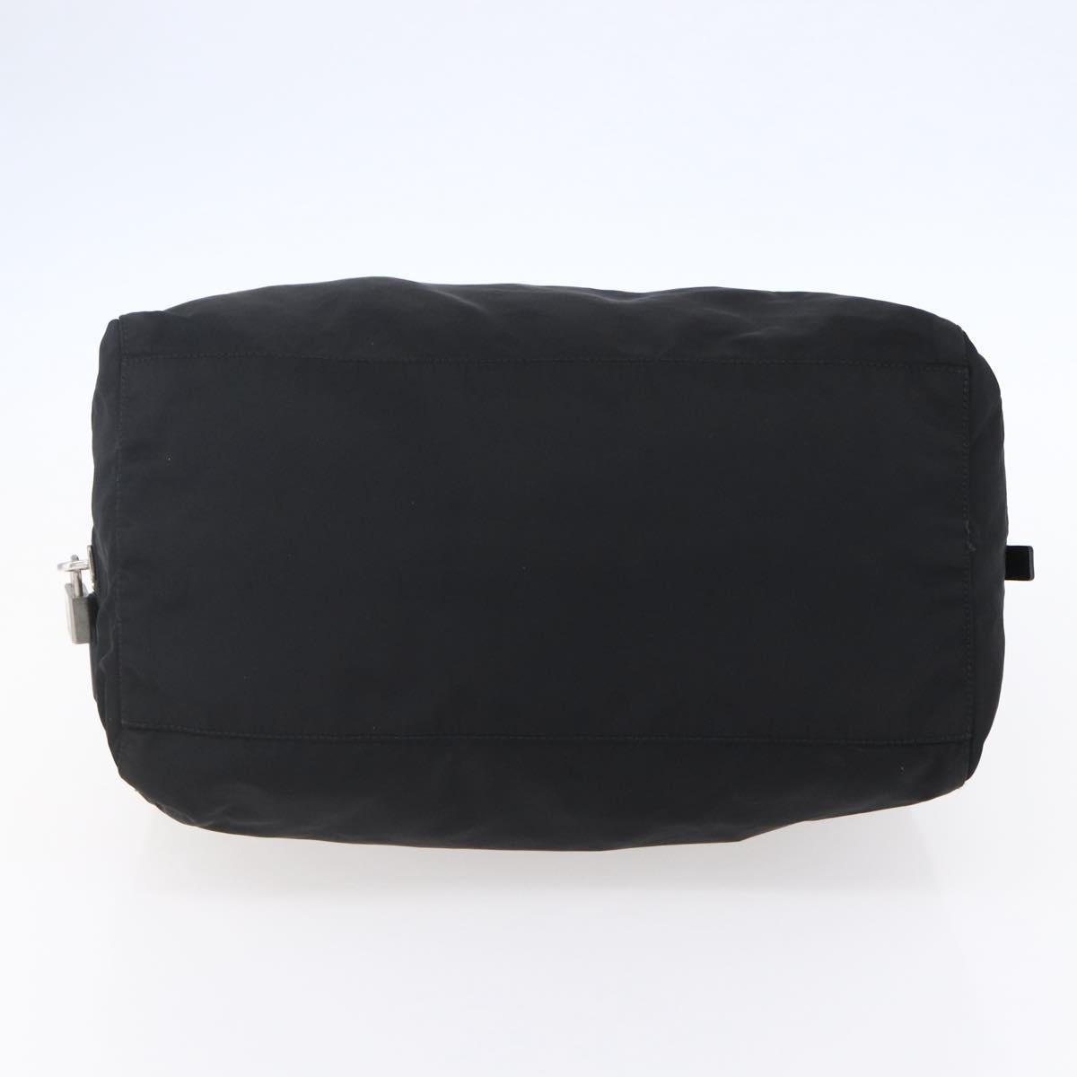 PRADA Hand Bag Nylon Leather Black Silver Auth 151023