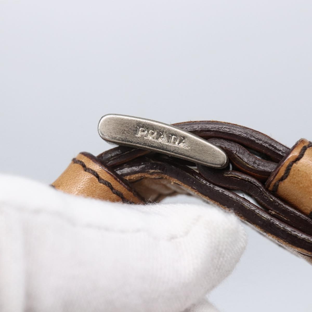 PRADA Shoulder Bag Nylon Beige Silver Auth 151025