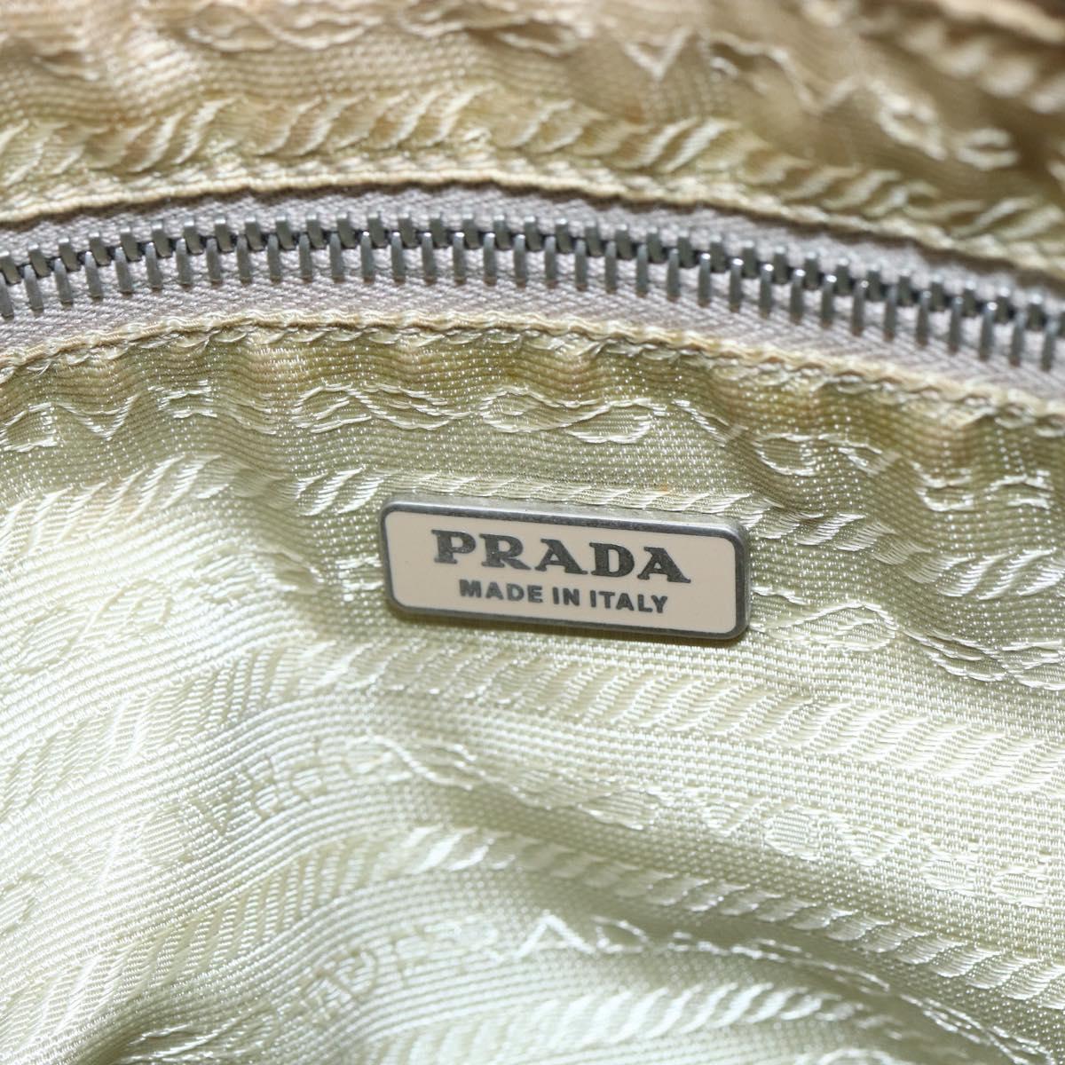 PRADA Shoulder Bag Nylon Beige Silver Auth 151025