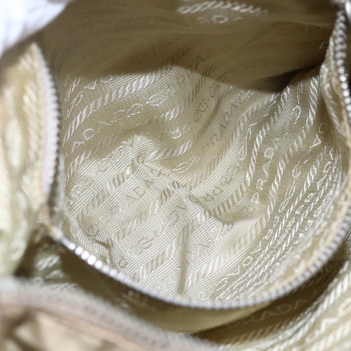PRADA Shoulder Bag Nylon Beige Silver Auth 151025