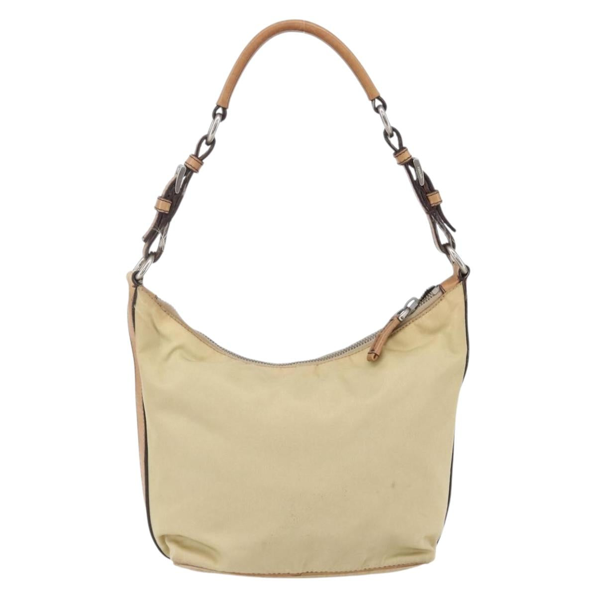 PRADA Shoulder Bag Nylon Beige Silver Auth 151025