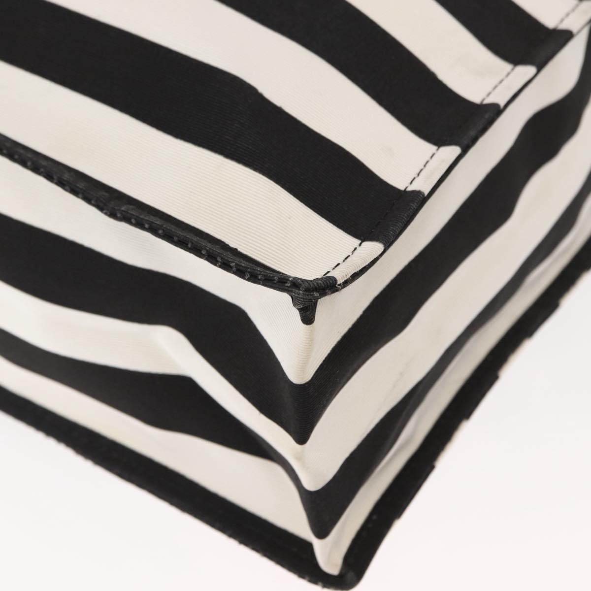 VALENTINO Chain Tote Bag Canvas Black White Auth 151029