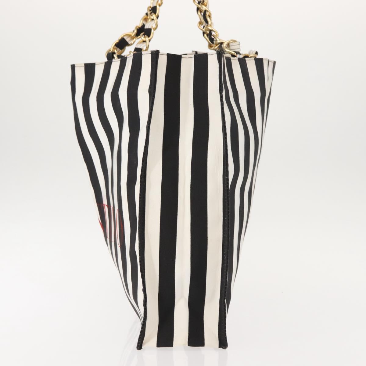 VALENTINO Chain Tote Bag Canvas Black White Auth 151029