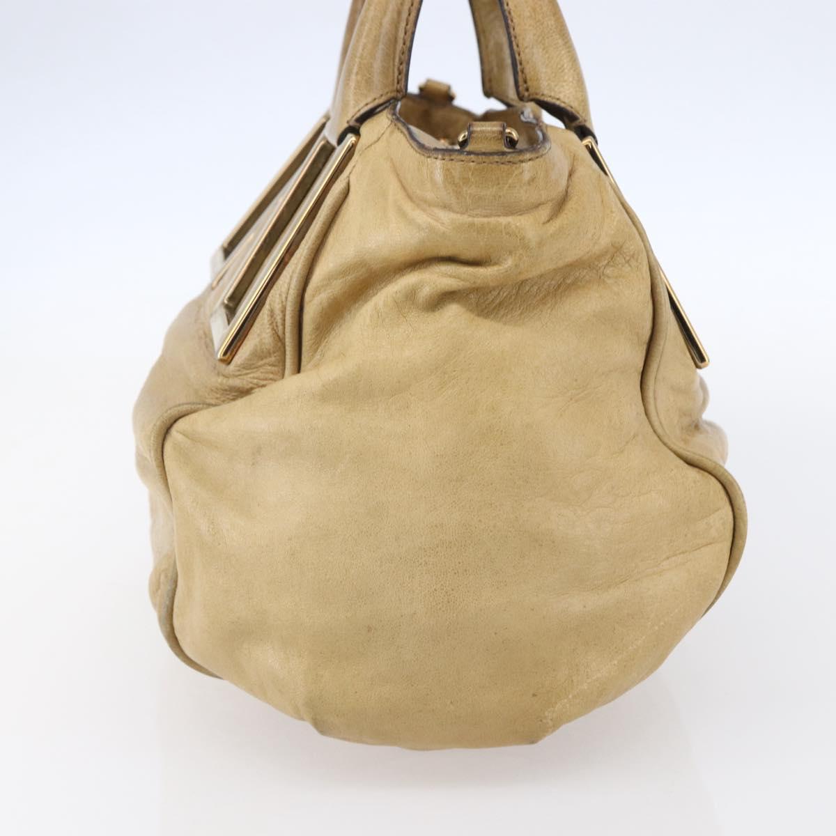 Chloe Etel Hand Bag Leather Beige Gold Auth 151030