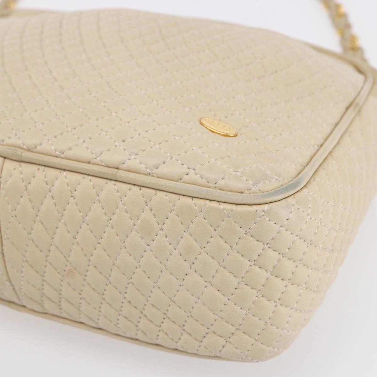 BALLY Quilted Chain Shoulder Bag Leather Ivory Gold Auth 151031