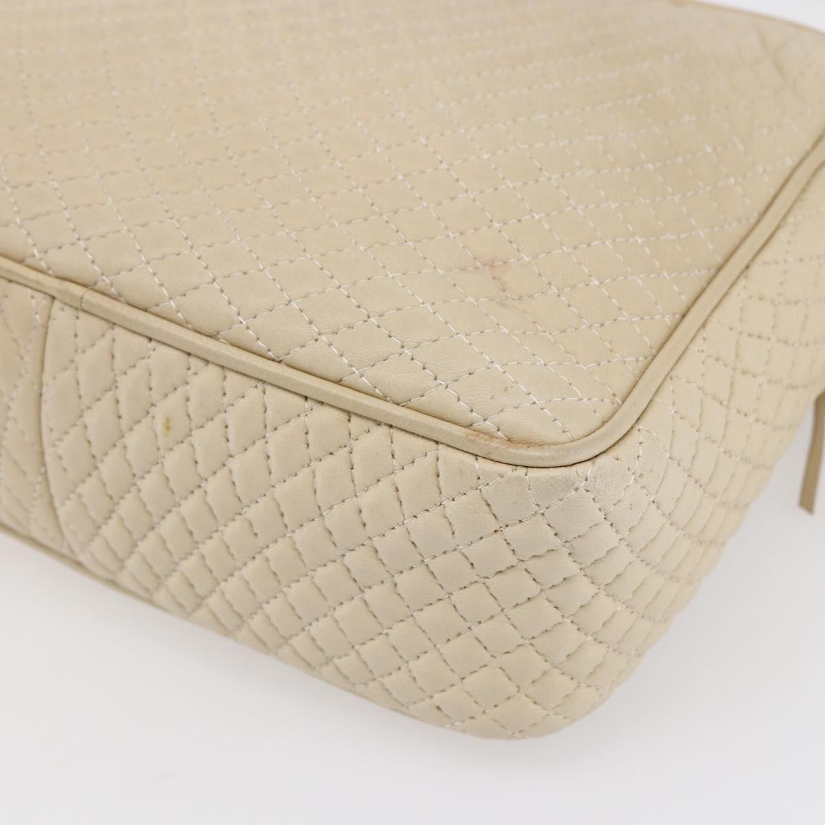 BALLY Quilted Chain Shoulder Bag Leather Ivory Gold Auth 151031