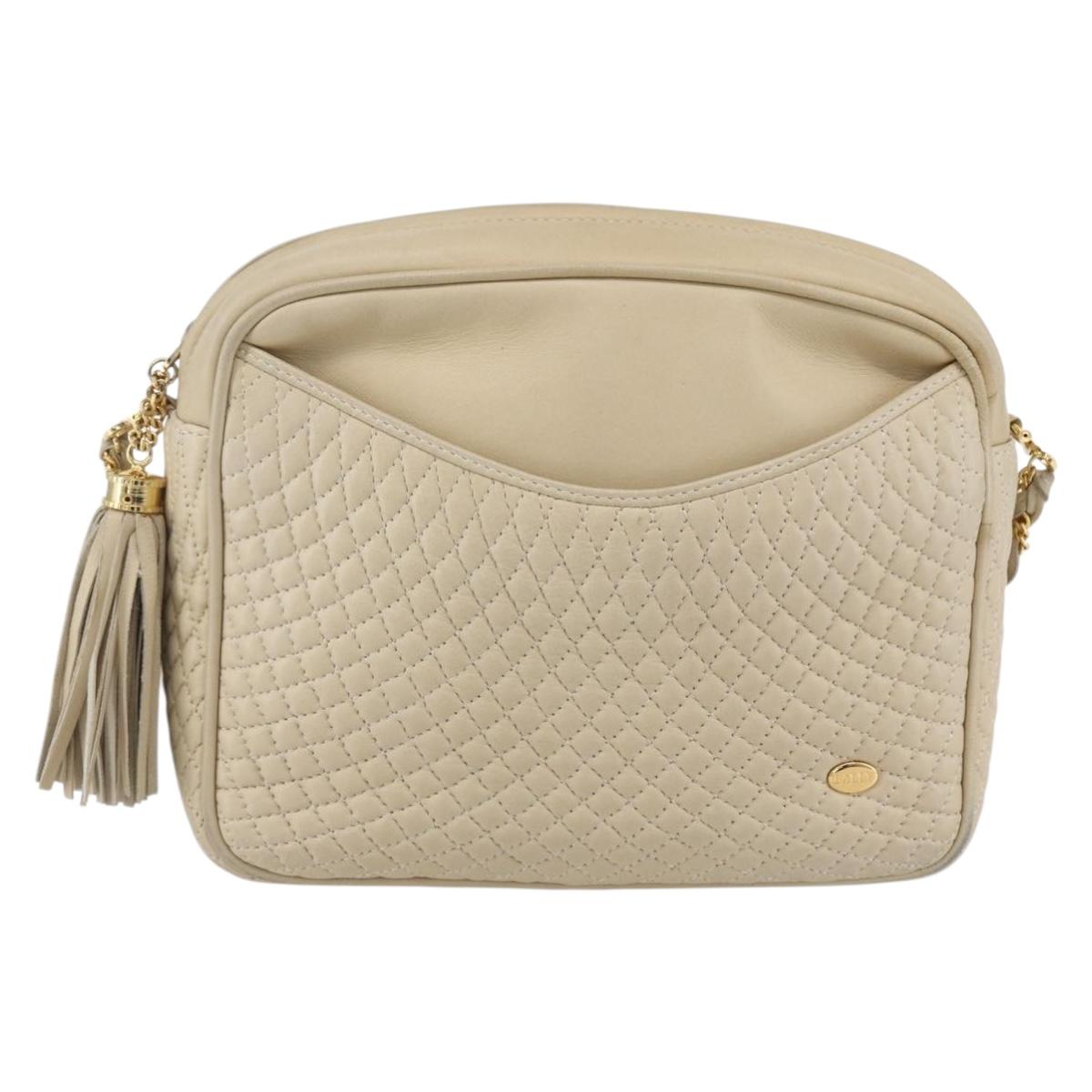 BALLY Quilted Chain Shoulder Bag Leather Ivory Gold Auth 151031