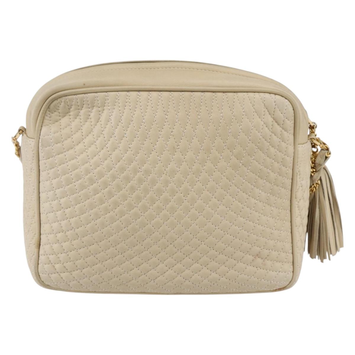 BALLY Quilted Chain Shoulder Bag Leather Ivory Gold Auth 151031