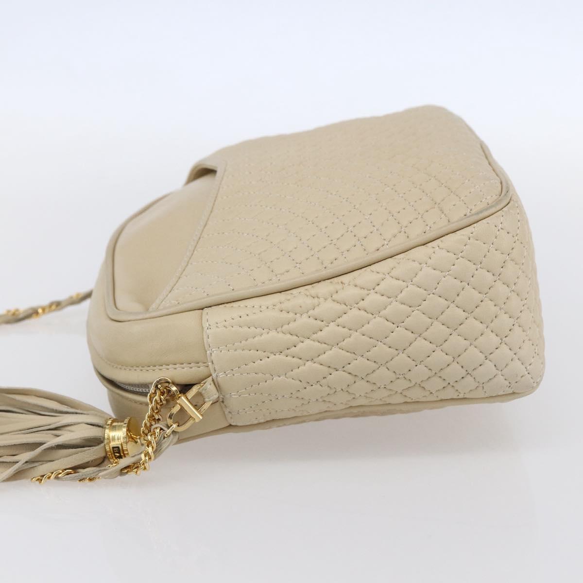 BALLY Quilted Chain Shoulder Bag Leather Ivory Gold Auth 151031