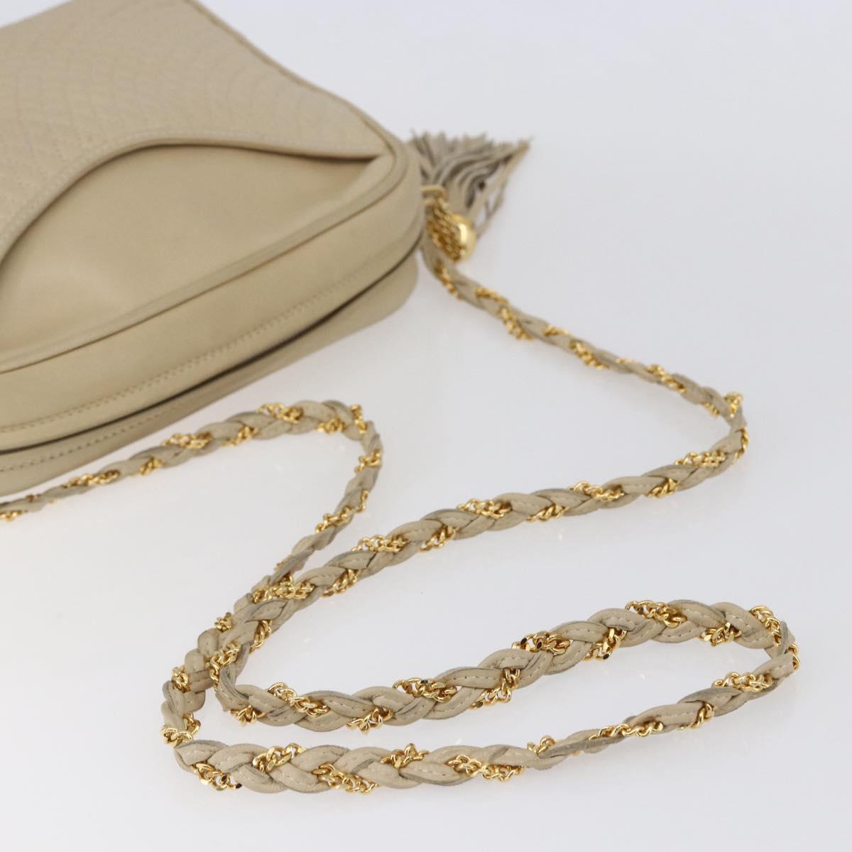 BALLY Quilted Chain Shoulder Bag Leather Ivory Gold Auth 151031