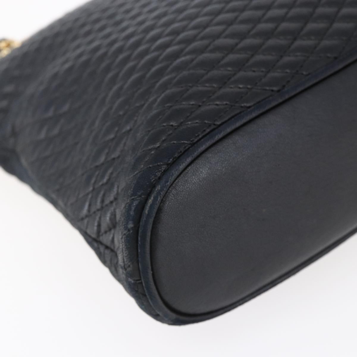 BALLY Quilted Chain Shoulder Bag Leather Black Gold Auth 151032