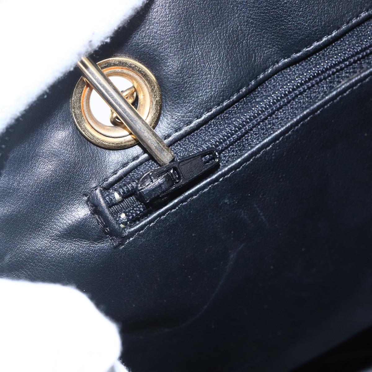 BALLY Quilted Chain Shoulder Bag Leather Black Gold Auth 151032