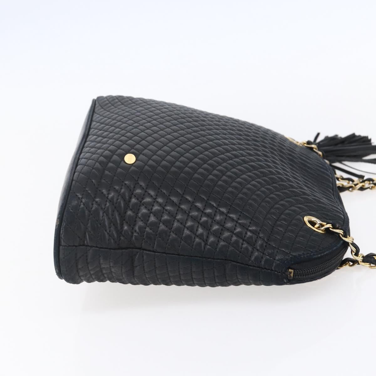 BALLY Quilted Chain Shoulder Bag Leather Black Gold Auth 151032