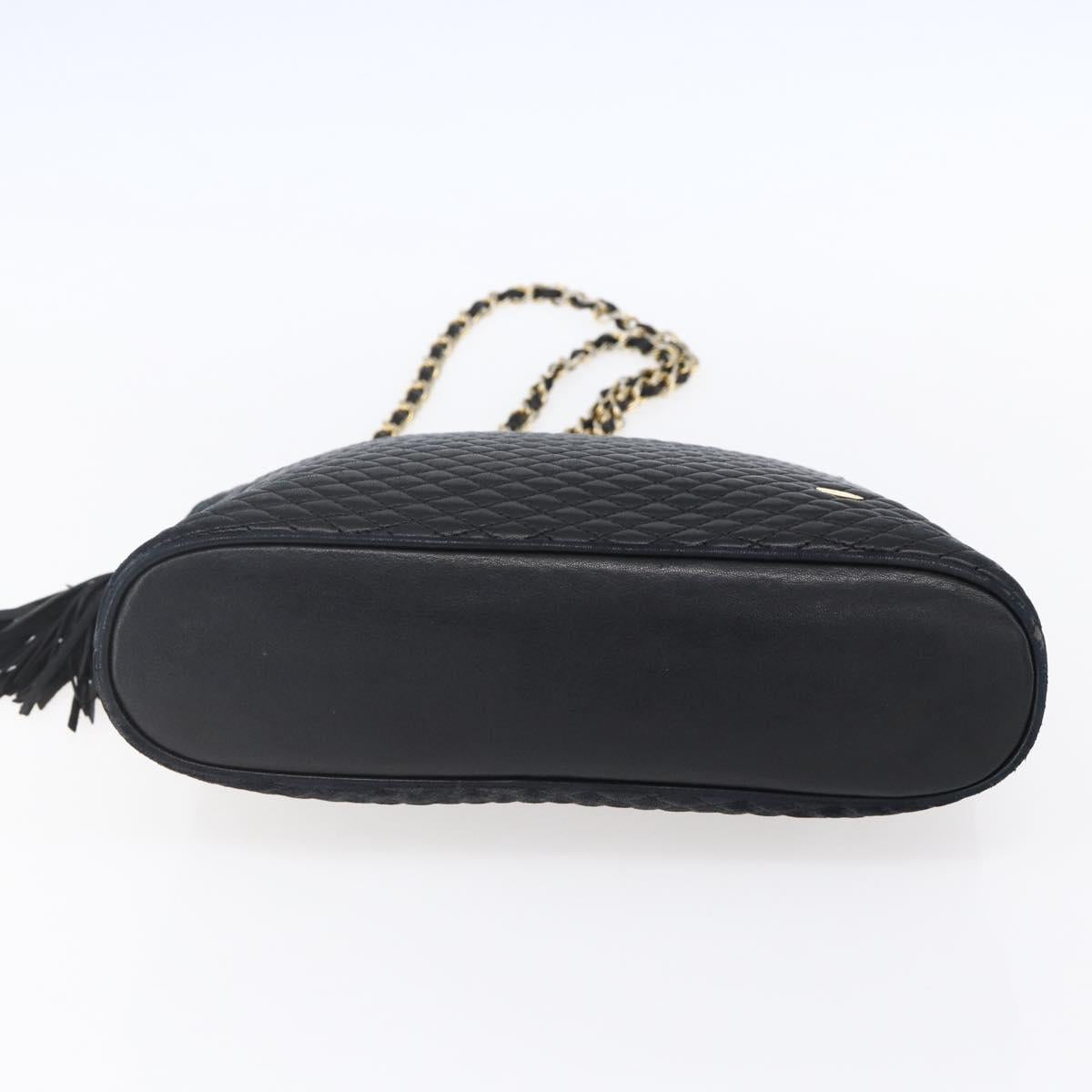 BALLY Quilted Chain Shoulder Bag Leather Black Gold Auth 151032