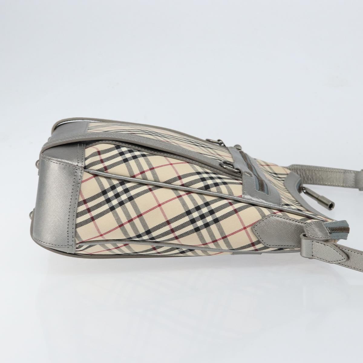BURBERRY Nova Check Shoulder Bag Canvas Leather Beige Silver Auth 151035