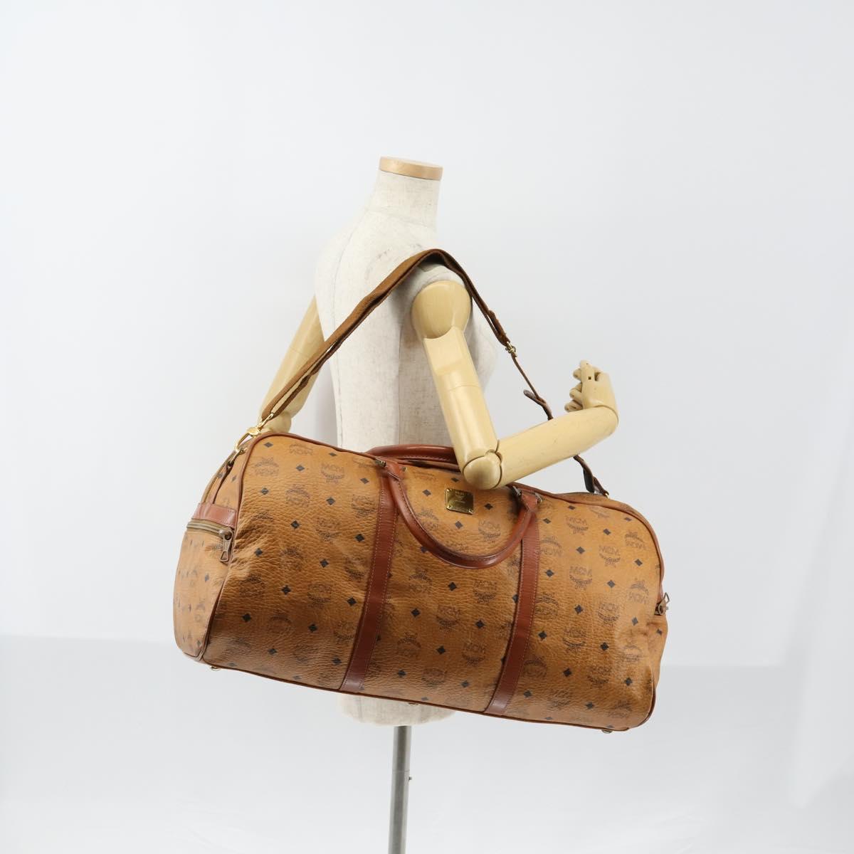 MCM Logogram Vicetos Boston Bag PVC Leather 2way Brown Gold Auth 151039