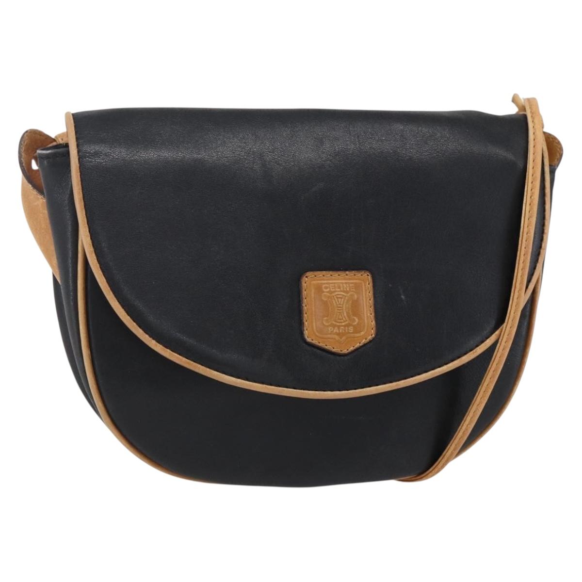 CELINE Shoulder Bag Leather Black Gold Auth 151040