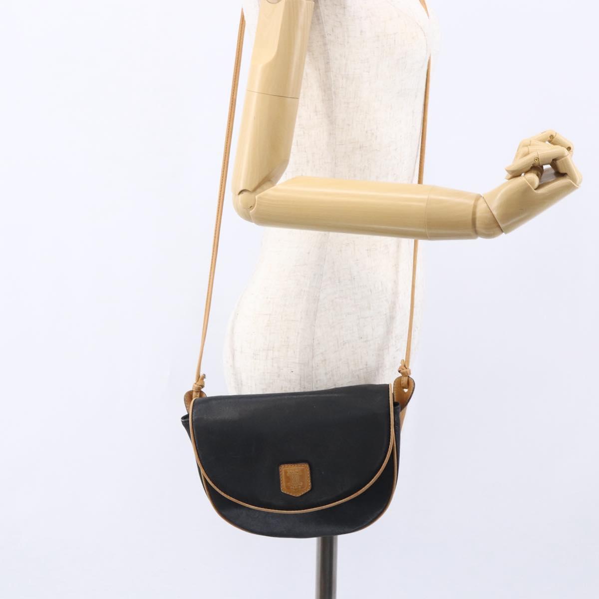 CELINE Shoulder Bag Leather Black Gold Auth 151040