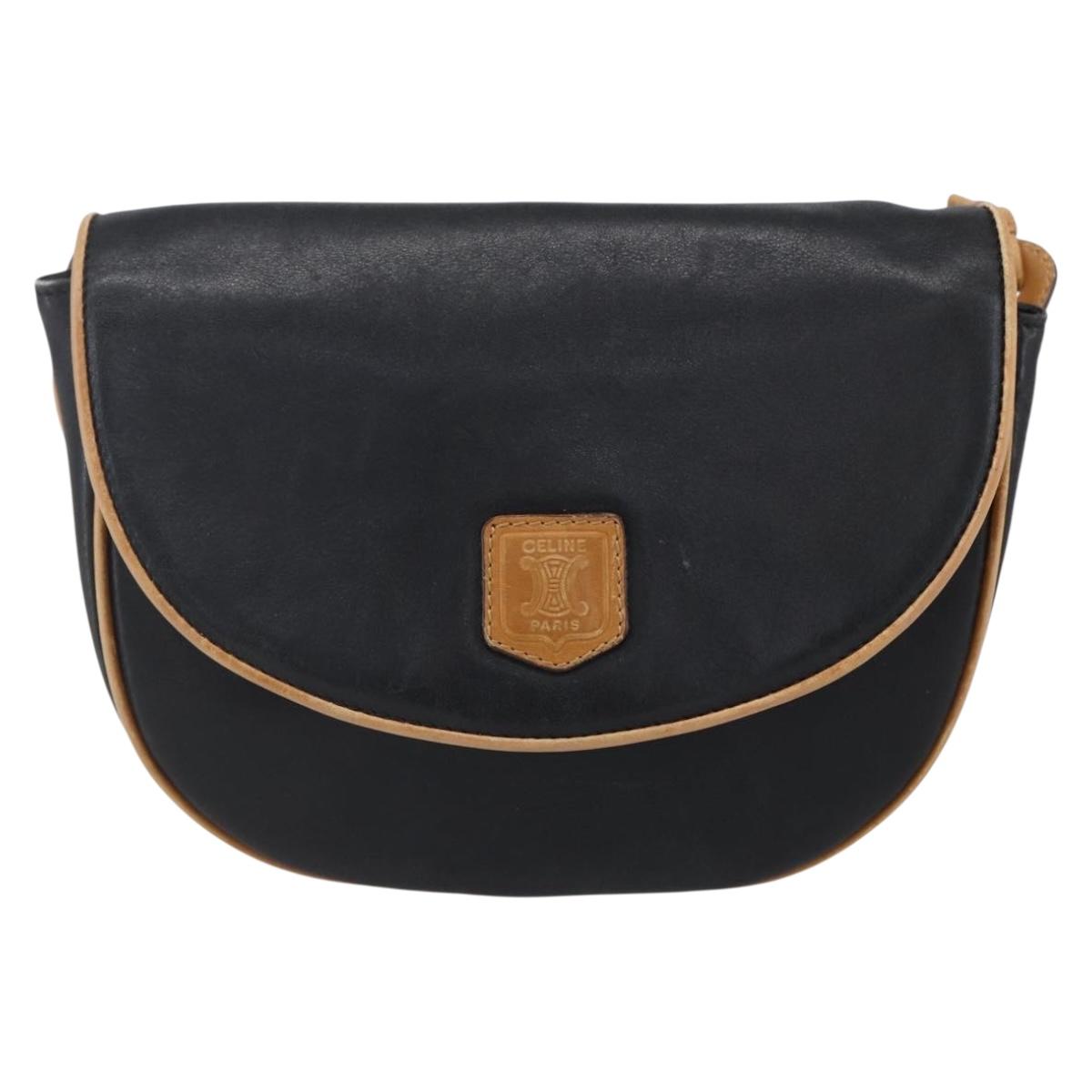 CELINE Shoulder Bag Leather Black Gold Auth 151040