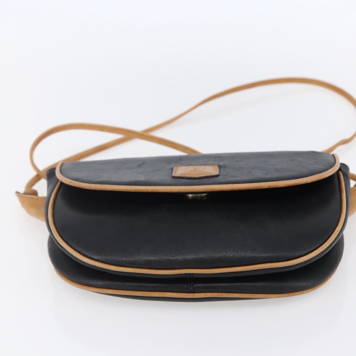 CELINE Shoulder Bag Leather Black Gold Auth 151040