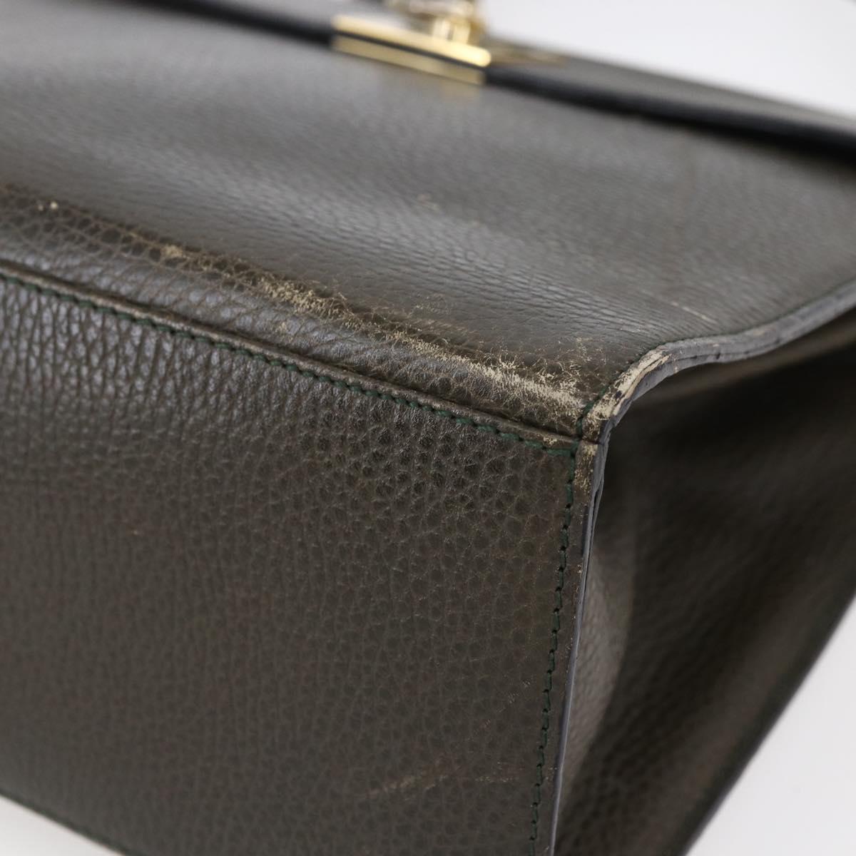 CELINE Hand Bag Leather Khaki Gold Auth 151041