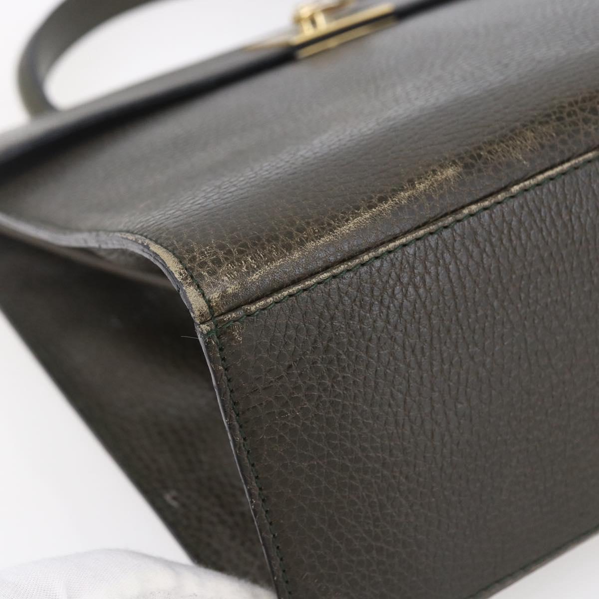 CELINE Hand Bag Leather Khaki Gold Auth 151041